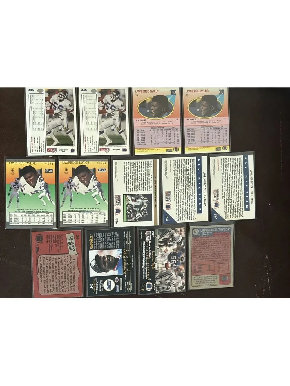 HOF LB LAWRENCE TAYLOR COLLECTION UPPER DECK/FLEER/TOPPS/SCORE/PRO SET 13 CARDS